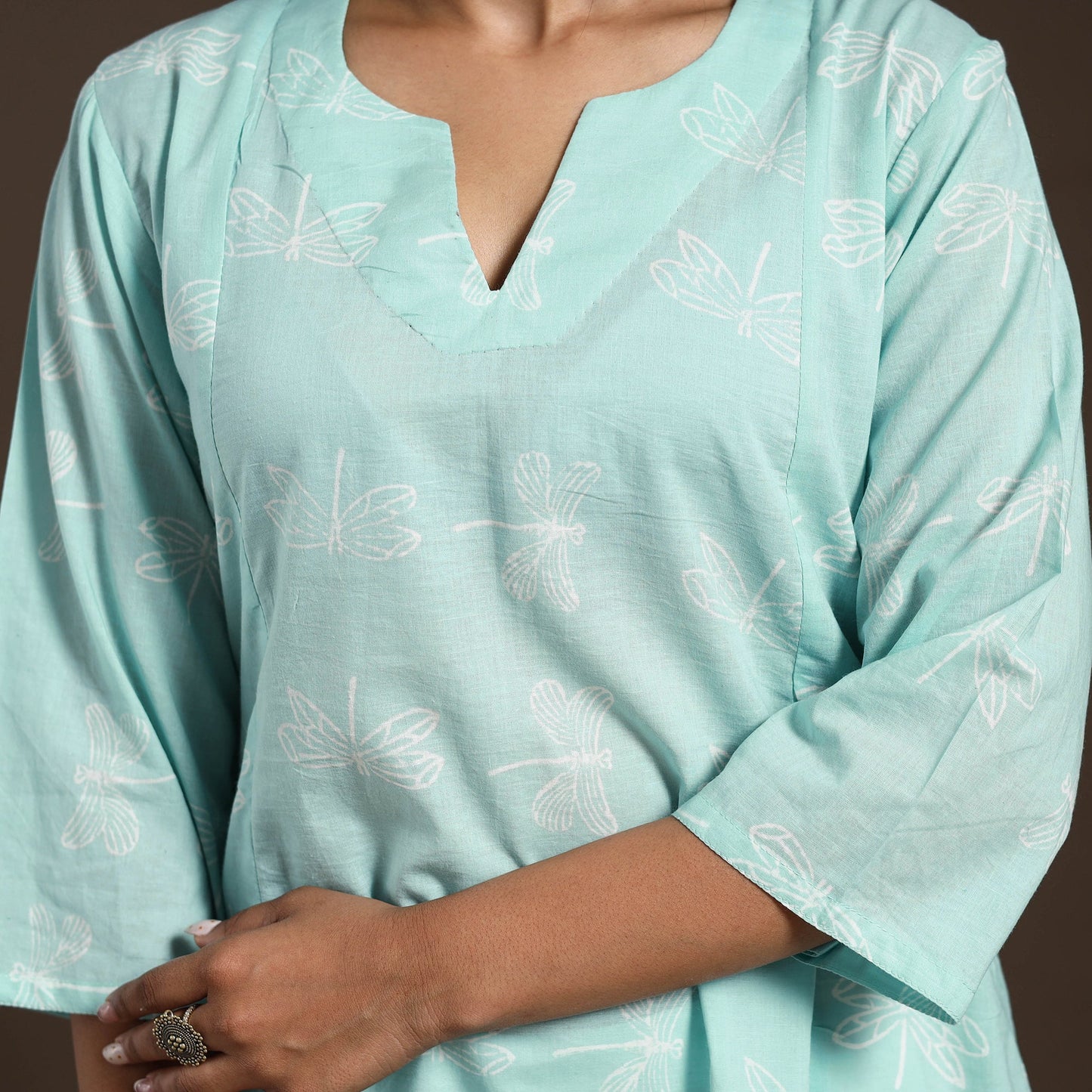 Blue - cotton a-line sanganeri kurta 08 - handcrafted