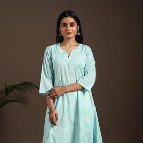 Blue - cotton a-line sanganeri kurta 08 - handcrafted