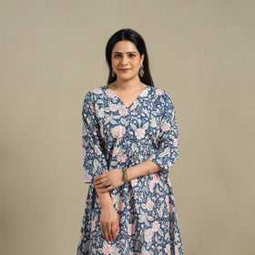 Blue - cotton a-line sanganeri kurta 11 - handcrafted