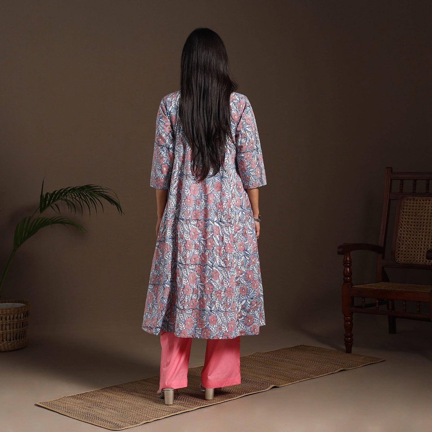 Blue - cotton a-line sanganeri kurta 12 - handcrafted