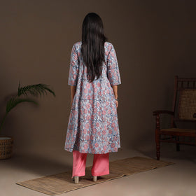 Blue - cotton a-line sanganeri kurta 12 - handcrafted