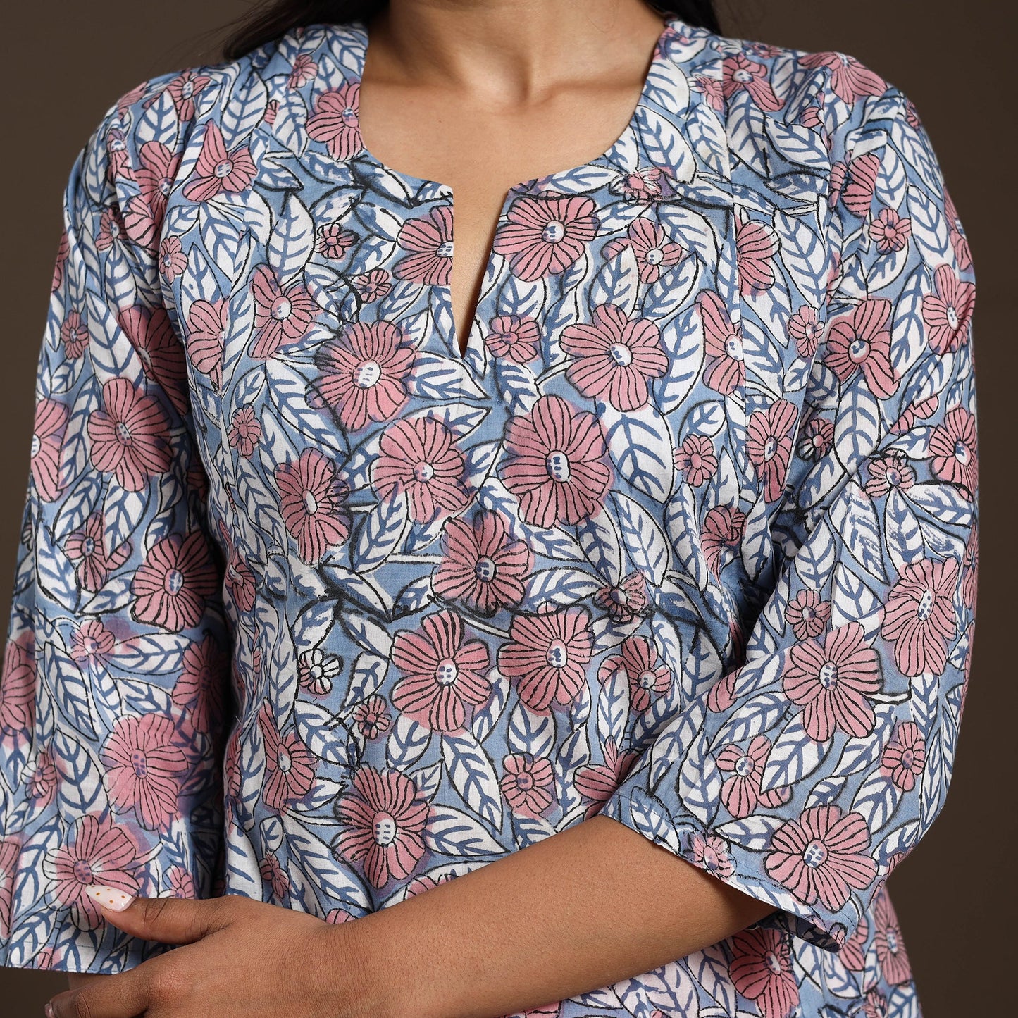 Blue - cotton a-line sanganeri kurta 12 - handcrafted