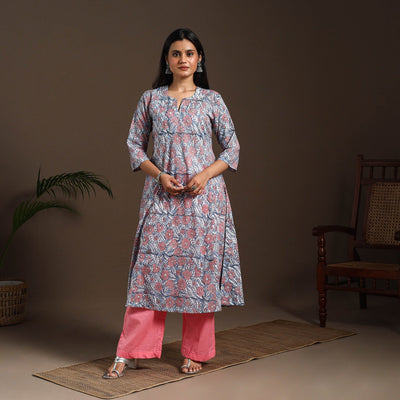 Blue - cotton a-line sanganeri kurta 12 - handcrafted