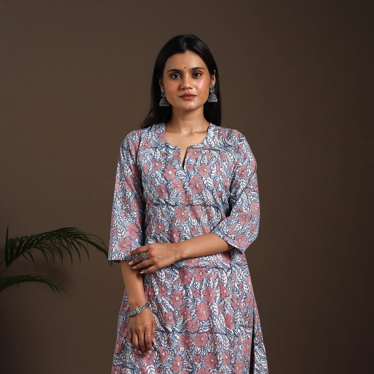 Blue - cotton a-line sanganeri kurta 12 - handcrafted