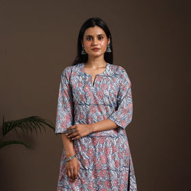 Blue - cotton a-line sanganeri kurta 12 - handcrafted