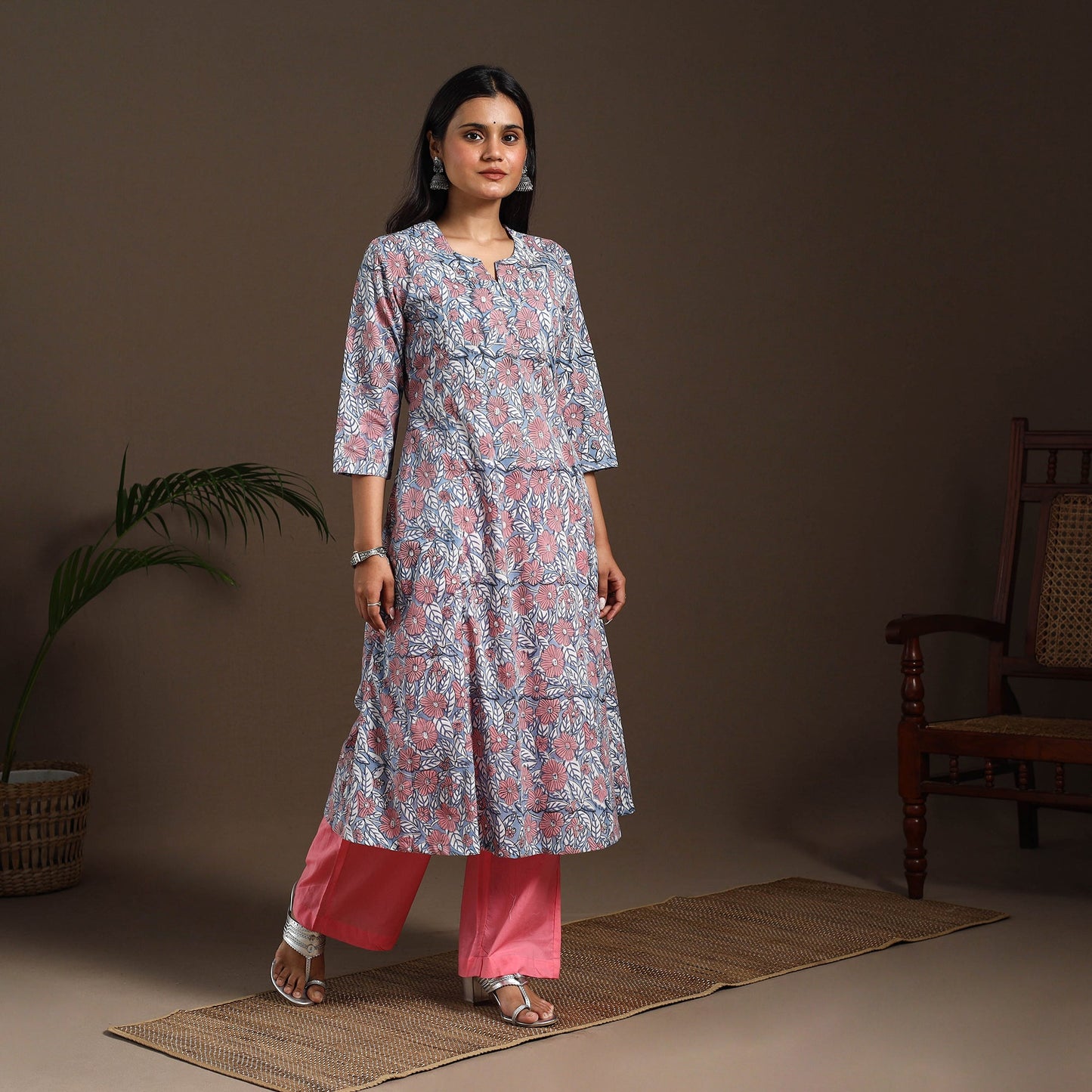 Blue - cotton a-line sanganeri kurta 12 - handcrafted