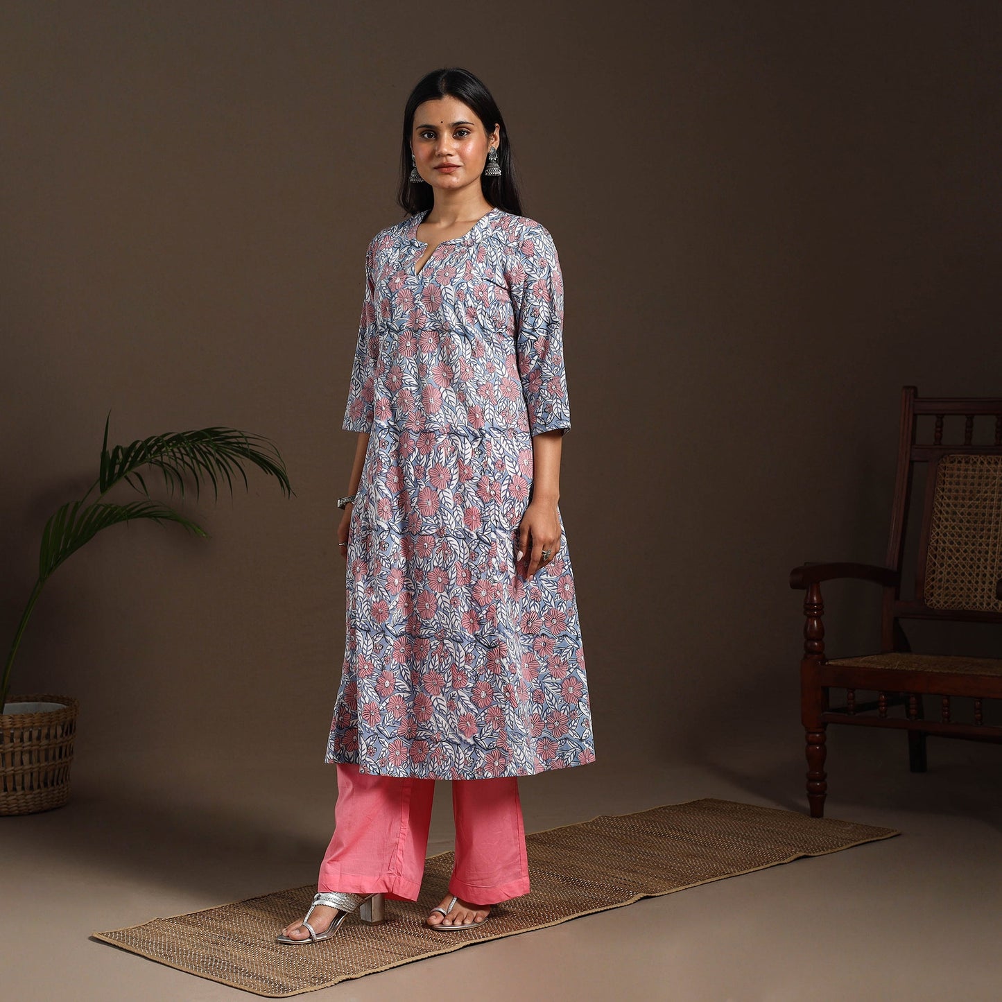 Blue - cotton a-line sanganeri kurta 12 - handcrafted