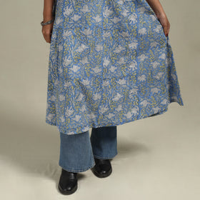Blue - cotton a-line sanganeri kurta 16 - handcrafted