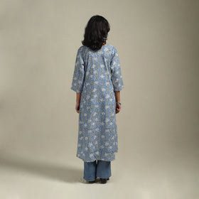 Blue - cotton a-line sanganeri kurta 16 - handcrafted
