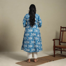 Blue - cotton a-line sanganeri kurta 25 - handcrafted