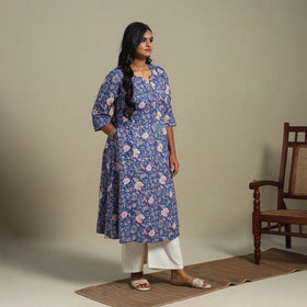 Blue - cotton a-line sanganeri kurta 27 - handcrafted