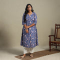 Blue - cotton a-line sanganeri kurta 27 - handcrafted