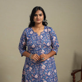 Blue - cotton a-line sanganeri kurta 27 - handcrafted