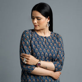  Ajrakh Block Printed Cotton Long Kurta for Women