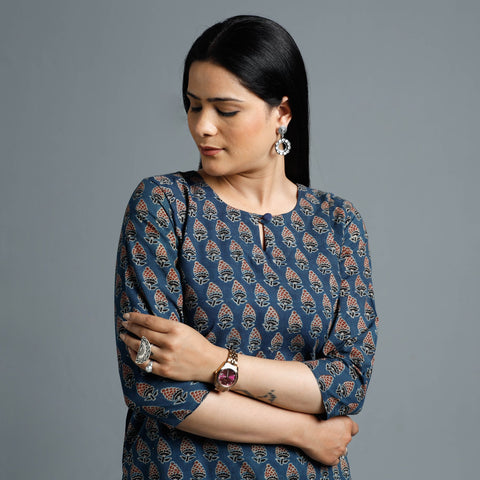  Ajrakh Block Printed Cotton Long Kurta for Women