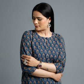 Ajrakh Block Printed Cotton Long Kurta for Women