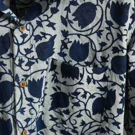 Blue Block Print Cotton Men Full Sleeve Indigo Bagru Shirt