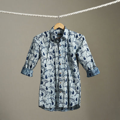Blue - cotton men full sleeve indigo bagru shirt 12