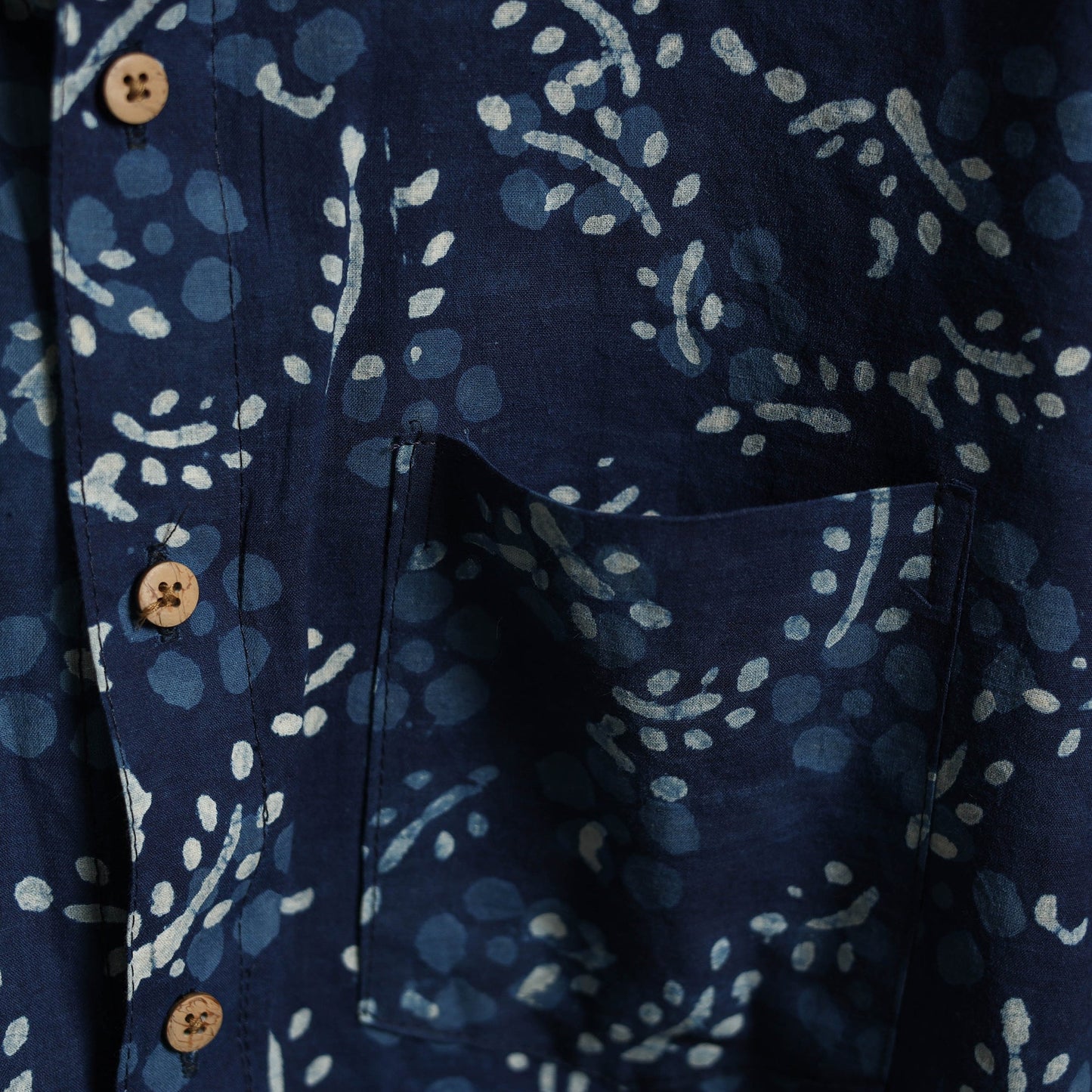 Blue Block Print Cotton Men Full Sleeve Indigo Bagru Shirt