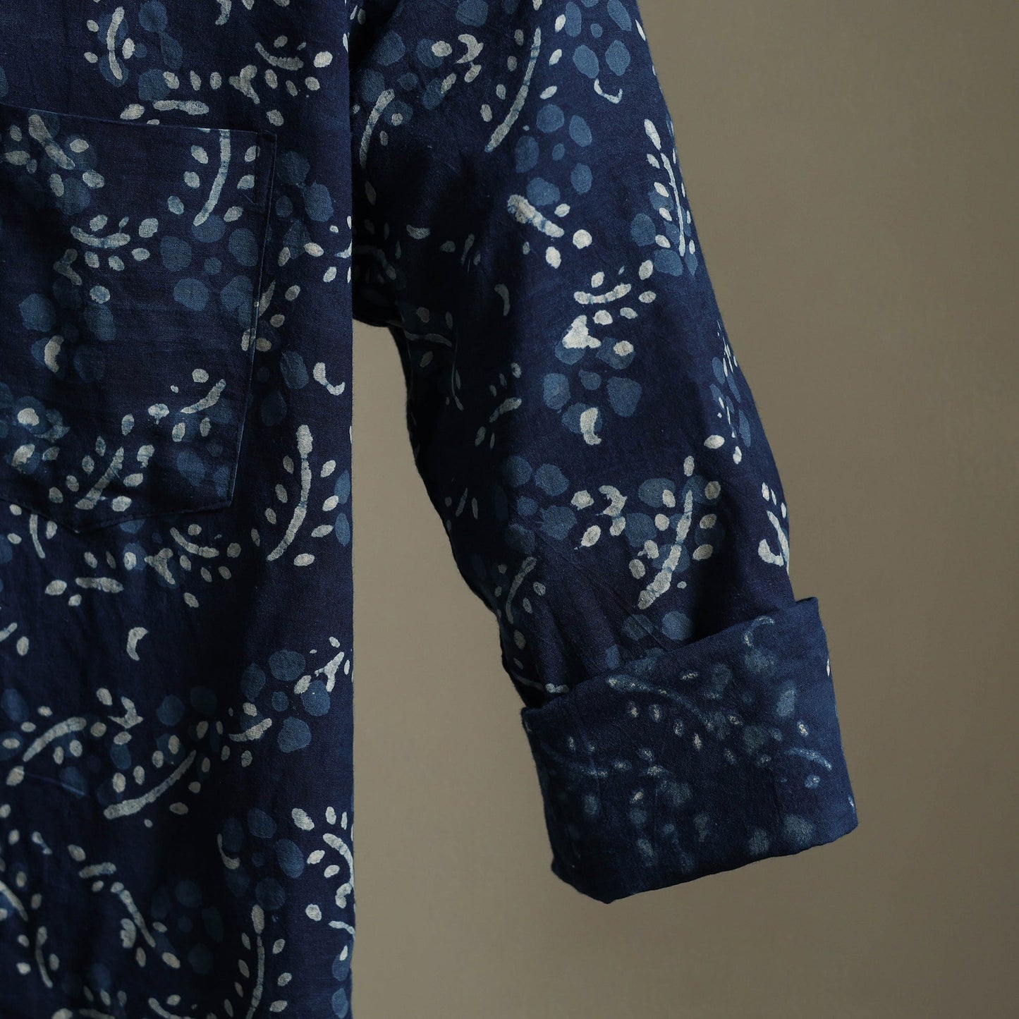 Blue Block Print Cotton Men Full Sleeve Indigo Bagru Shirt