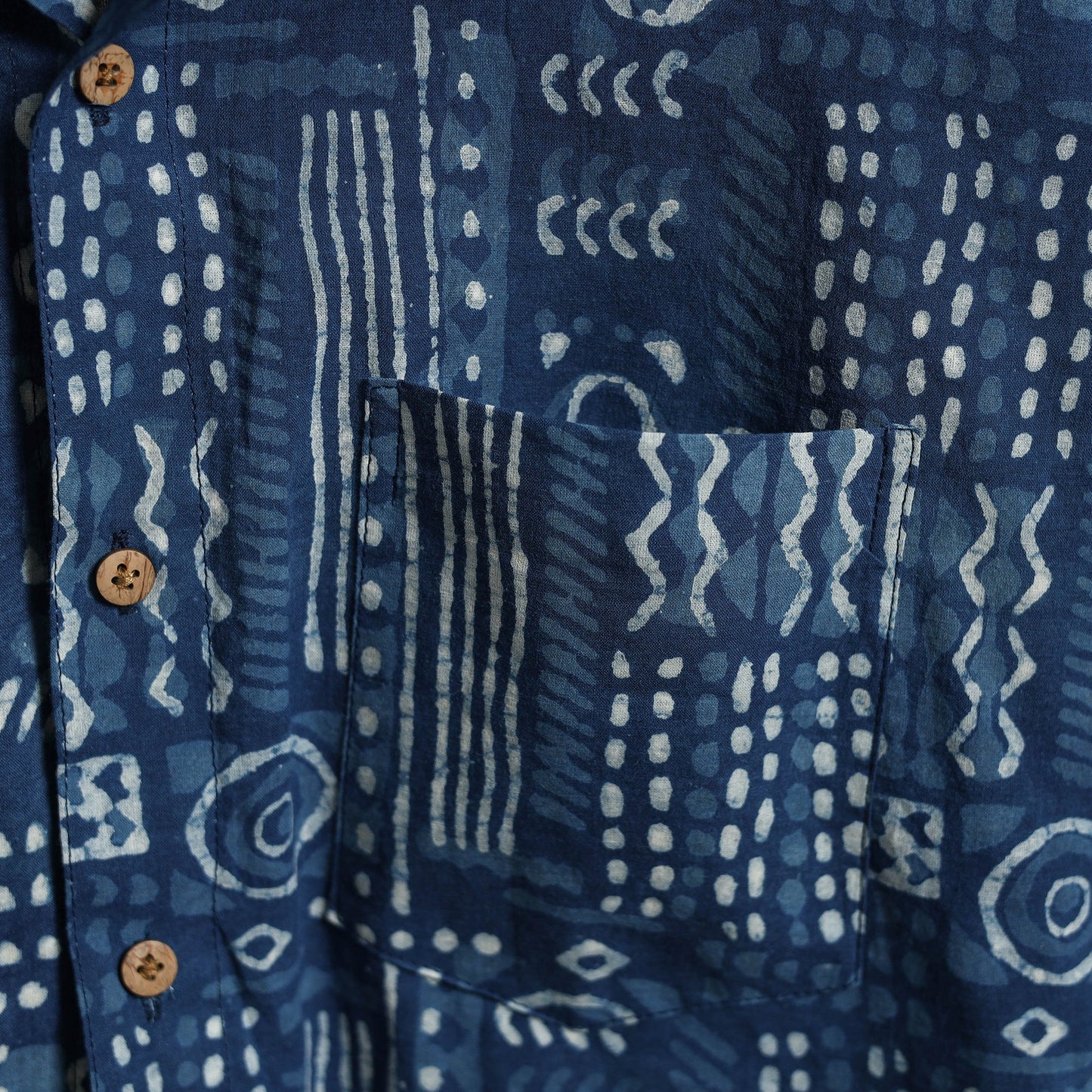 Blue Block Print Cotton Men Half Sleeve Indigo Bagru Shirt