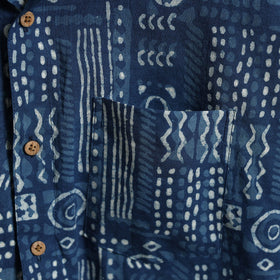 Blue Block Print Cotton Men Half Sleeve Indigo Bagru Shirt