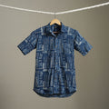 Blue Block Print Cotton Men Half Sleeve Indigo Bagru Shirt
