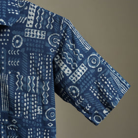 Blue Block Print Cotton Men Half Sleeve Indigo Bagru Shirt
