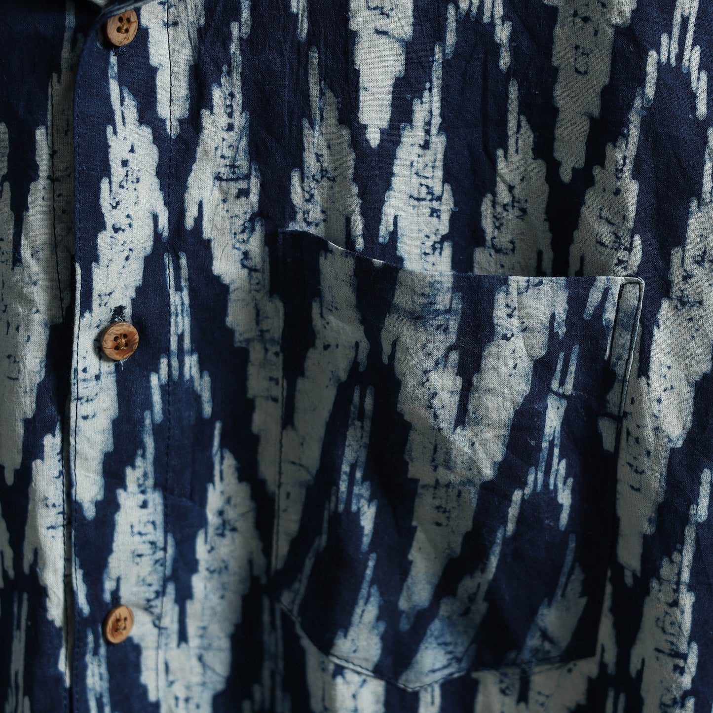 Blue Block Print Cotton Men Half Sleeve Indigo Bagru Shirt