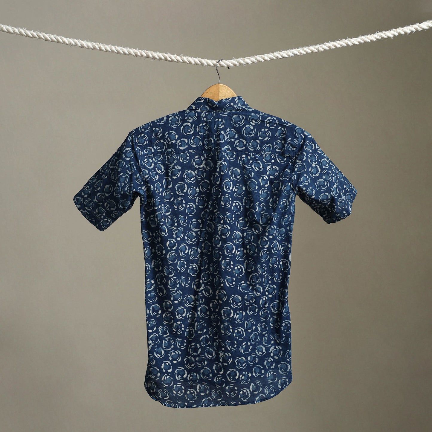 Blue Block Print Cotton Men Half Sleeve Indigo Bagru Shirt