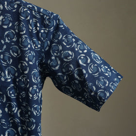 Blue Block Print Cotton Men Half Sleeve Indigo Bagru Shirt