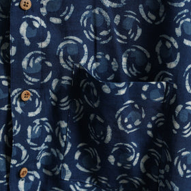 Blue Block Print Cotton Men Half Sleeve Indigo Bagru Shirt