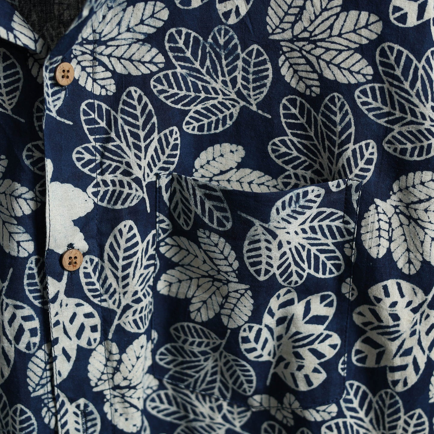 Blue Block Print Cotton Men Half Sleeve Indigo Bagru Shirt