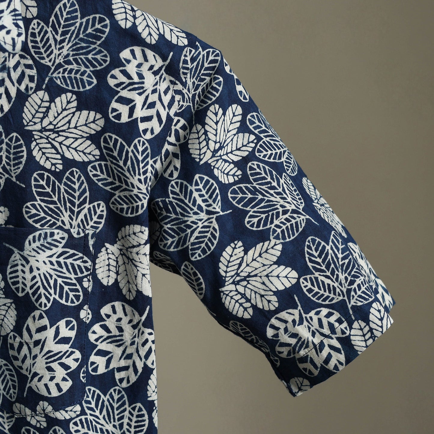 Blue Block Print Cotton Men Half Sleeve Indigo Bagru Shirt