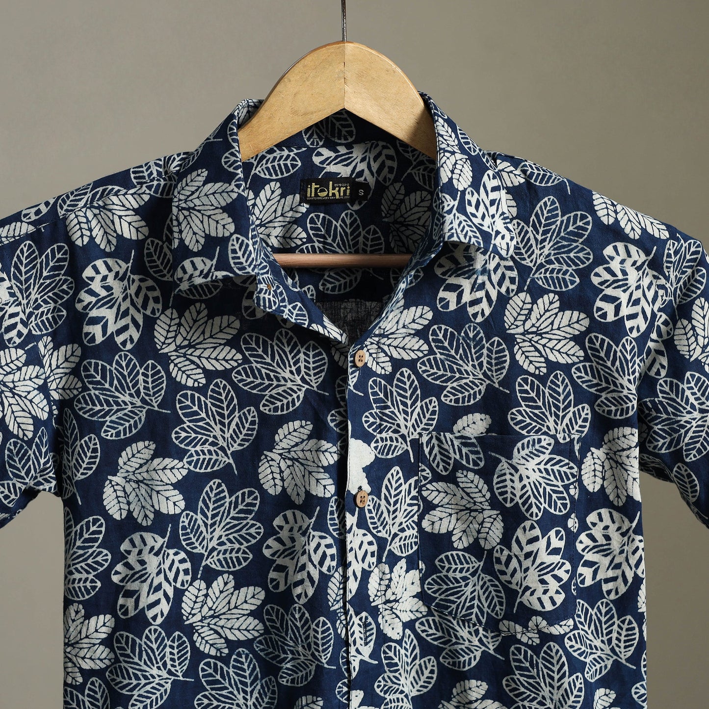 Blue Block Print Cotton Men Half Sleeve Indigo Bagru Shirt