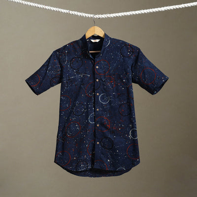 Blue - cotton men half sleeve shirt 01 - handcrafted