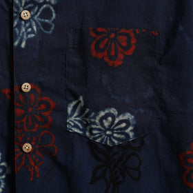 Blue Block Print Cotton Men Half Sleeve Ajrakh Shirt