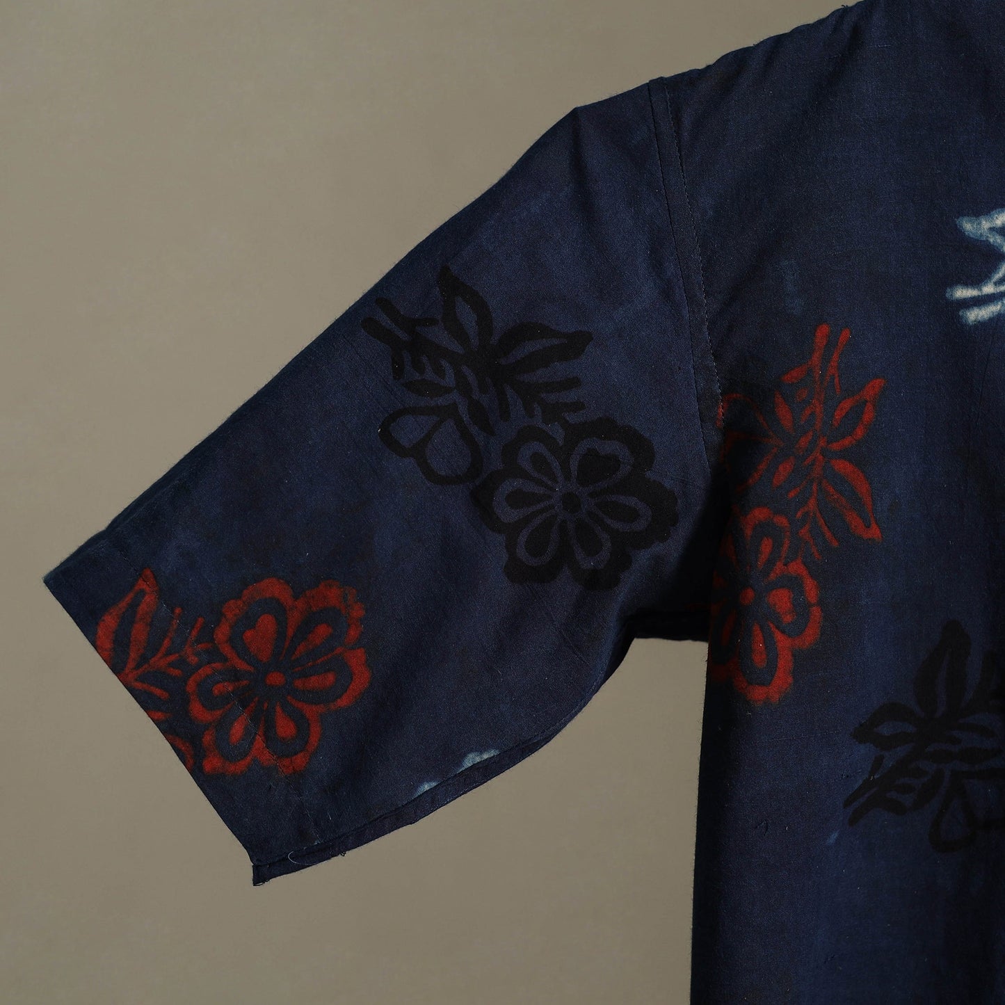 Blue Block Print Cotton Men Half Sleeve Ajrakh Shirt