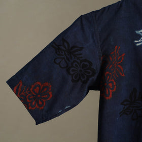 Blue Block Print Cotton Men Half Sleeve Ajrakh Shirt