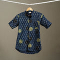 Blue Block Print Cotton Men Half Sleeve Ajrakh Shirt