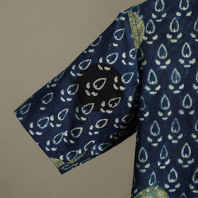 Blue Block Print Cotton Men Half Sleeve Ajrakh Shirt