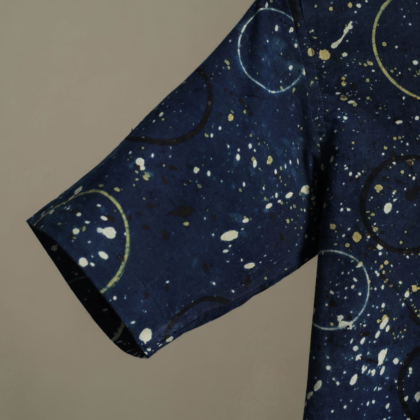 Blue Block Print Cotton Men Half Sleeve Ajrakh Shirt