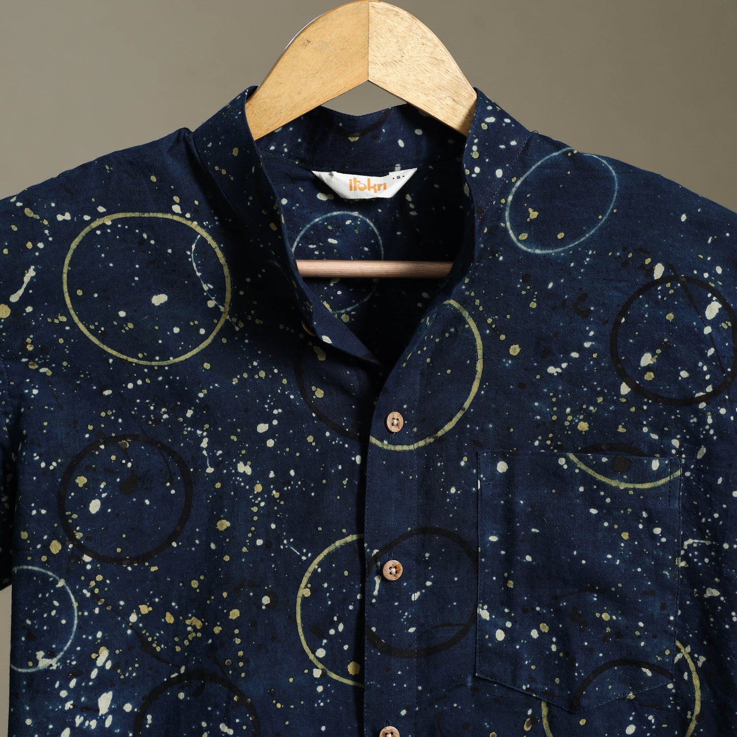 Blue Block Print Cotton Men Half Sleeve Ajrakh Shirt