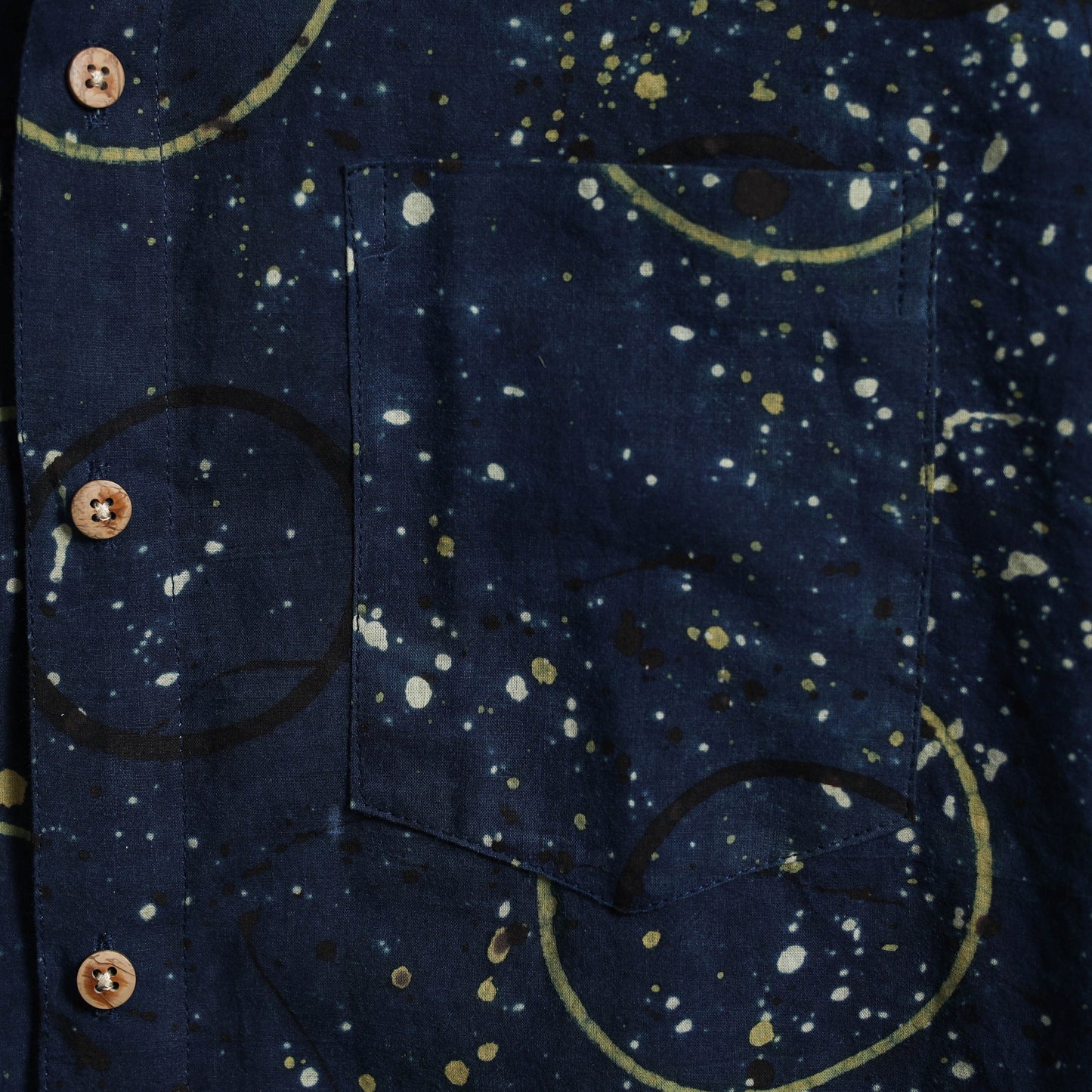 Blue Block Print Cotton Men Half Sleeve Ajrakh Shirt