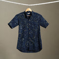 Blue Block Print Cotton Men Half Sleeve Ajrakh Shirt