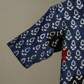 Blue Block Print Cotton Men Half Sleeve Ajrakh Shirt