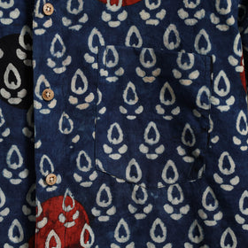 Blue Block Print Cotton Men Half Sleeve Ajrakh Shirt