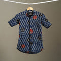 Blue Block Print Cotton Men Half Sleeve Ajrakh Shirt