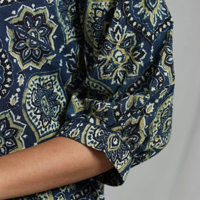Blue Block Print Cotton Natural Dyed Ajrakh Crop Top