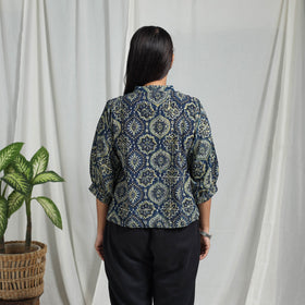 Blue Block Print Cotton Natural Dyed Ajrakh Crop Top